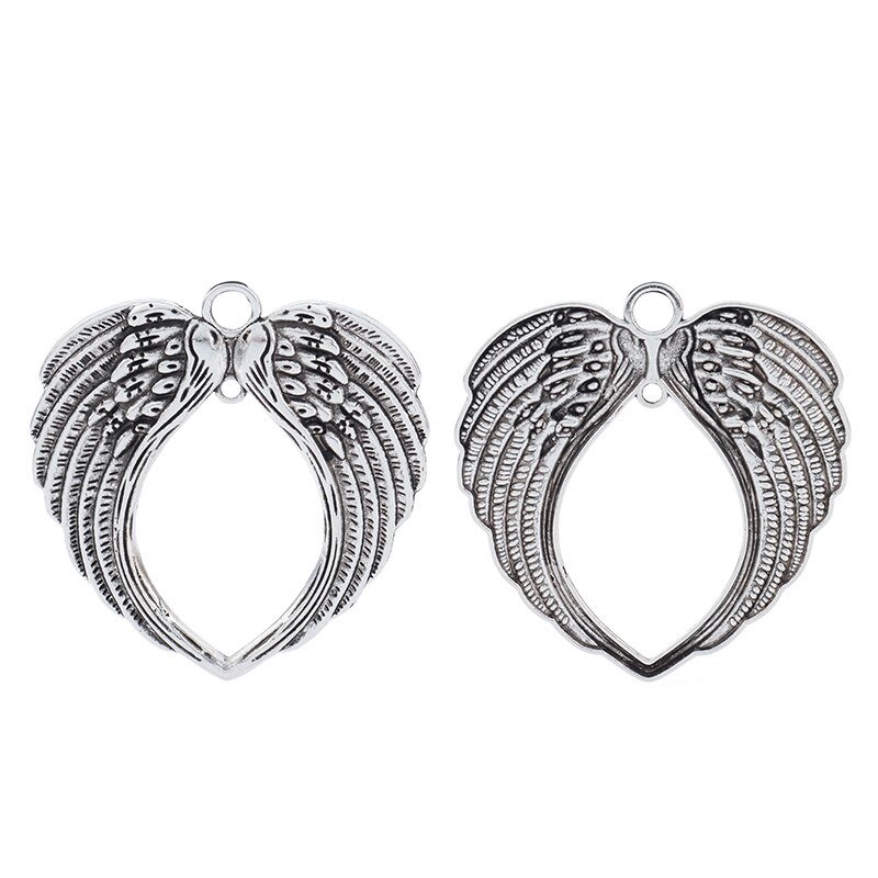 ZXZ 5pcs Tibetan Silver Large Angel Wings Heart Shape Charms Pendants for Necklace Jewelry Making Accessories