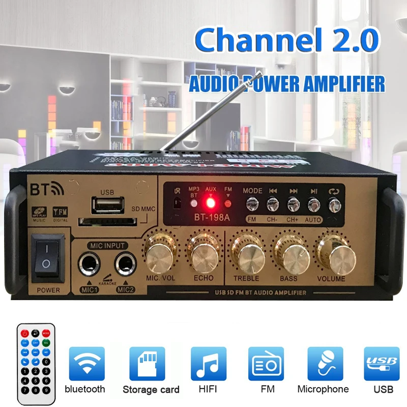 Wzmacniacze kina domowego Audio 110-240V moc dźwięku basowa wzmacniacz cyfrowy Bluetooth Hifi FM Auto głośniki z subwooferem muzyki