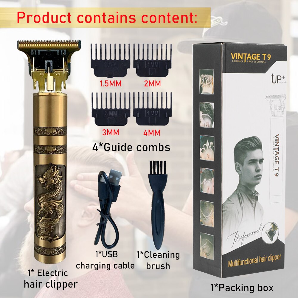 2022 T9 Hair Clipper Limit Comb 6MM 9MM Haircut Machine Shaving Cutting Vintage T9 Machine Beard Trimmer for Men: dragon hn
