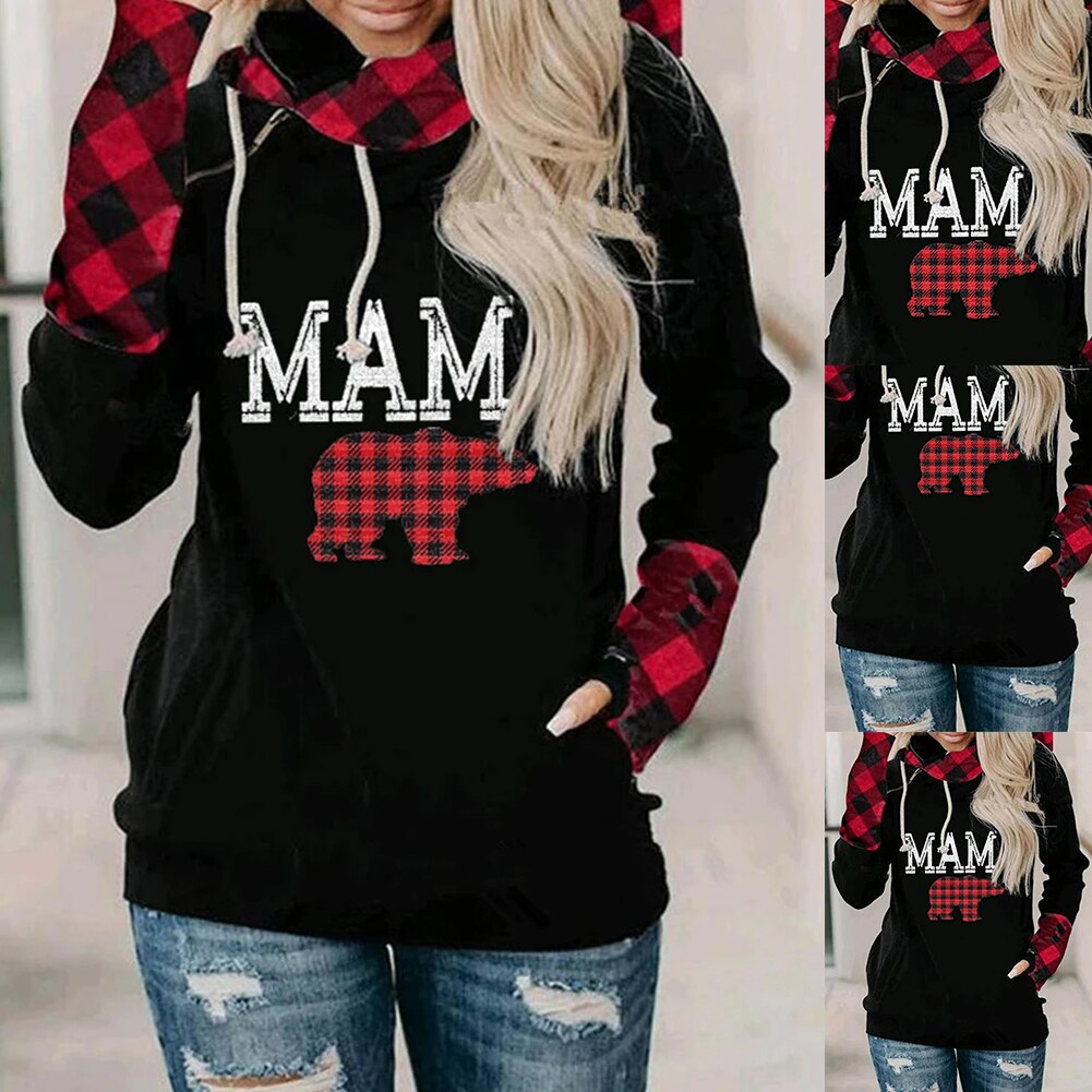 Women's Hoodie - Plaid Animal Print - Hooded Casual Sweatshirt - Long Sleeve Fashion: XL