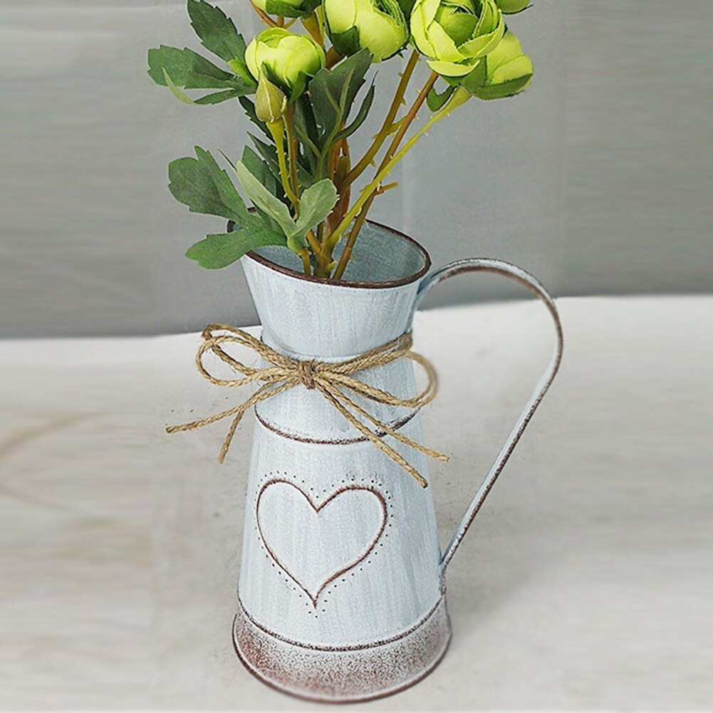Jarrones de flores de Metal para jardín, Cubo de flores artificiales para el hogar, soporte de barril, y desgastado, jarra Vintage para artesanías