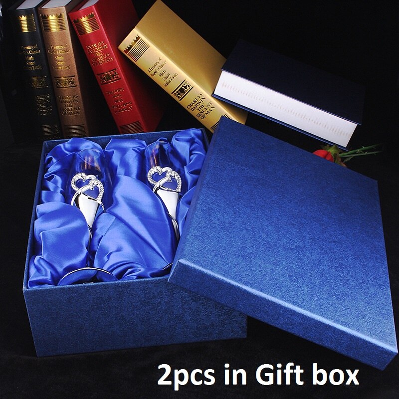 Gold Crystal Champagne Glas Bruiloft Roosteren Fluiten Drink Cup Party Huwelijk Wijn Decoratie Cups Voor Partijen 2 Stks/set: Silver Gift Box