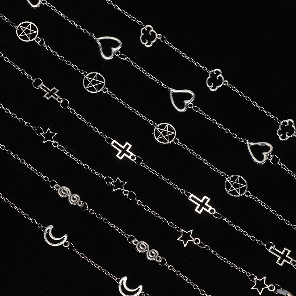 Lunettes antidérapantes à chaîne étoile lune | Vintage femmes hommes, lunettes lanière en métal, collier lunettes accessoires 1 pièce