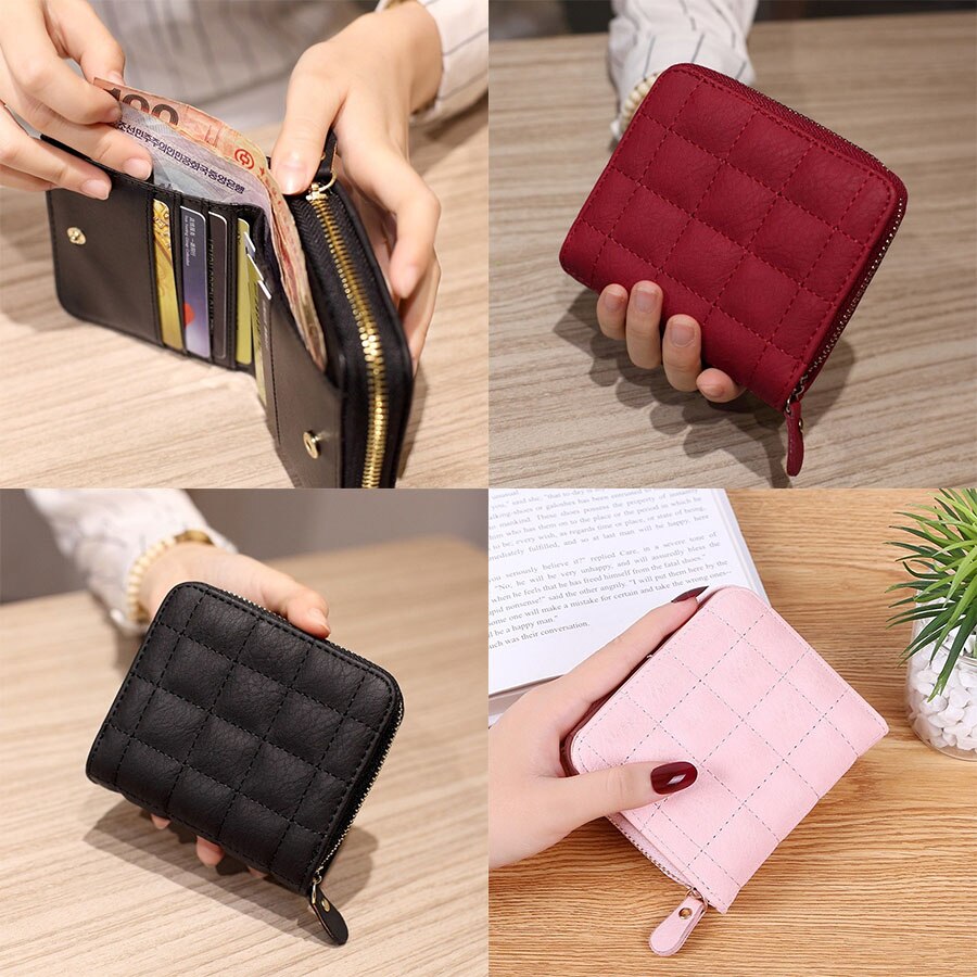 Portafogli corti da donna portafogli scozzesi femminili in pelle PU portafogli in nabuk portafoglio moda donna portafoglio con cerniera piccola con portamonete