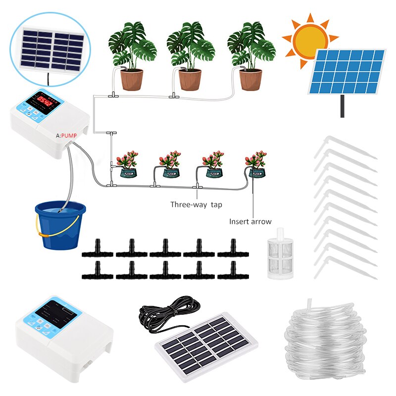 Solar Energy Charging Potted Plant Drip Irrigation Water Pump Timer System Intelligent Garden Automatic Watering Device