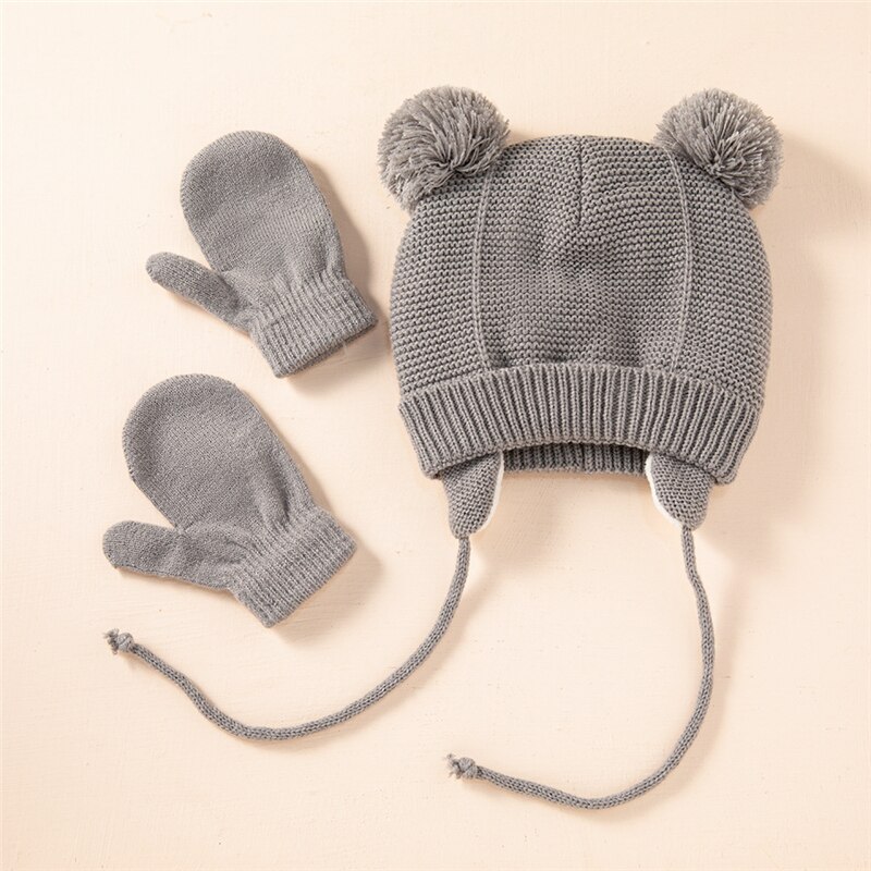 Set di 2 guanti per cappello da bambino Set di cappelli per bambini in maglia di pelliccia intrecciata a maglia solida 2021 inverno ragazzi ragazze bambini berretto cappelli per orecchie caldi: A
