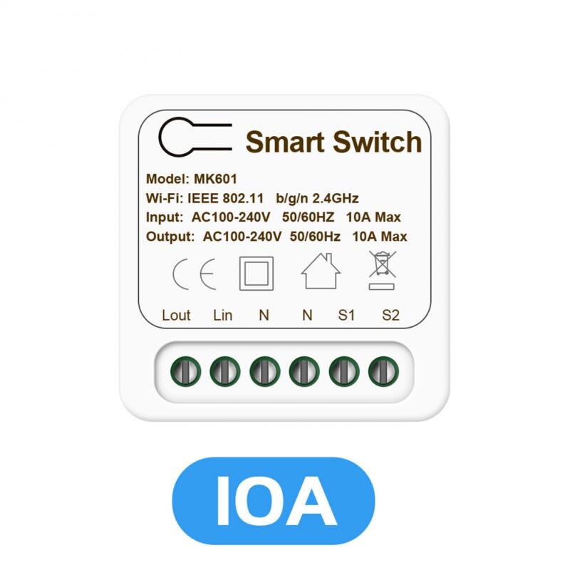Aubess wifi smart switch 16a/10a mini diy 2- -veis kontroll timerbryter, smart home automation work with tuya app alexa google home: 10a