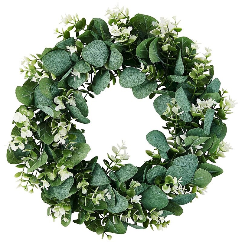 17.72 Inch Wreaths for Front Door, Artificial Eucalyptus Wreath for Front Door Spring Wreath for All Seasons Outdoor: Default Title