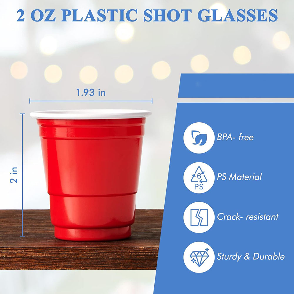 Plastikowe kieliszki robić szotów o pojemności 2 uncji, czerwone jednorazowe kubki robić szotów, mini czerwone kubki robić szotów, kubki imprezowe o pojemności 60 ml na przyjęcie bożonarodzeniowe