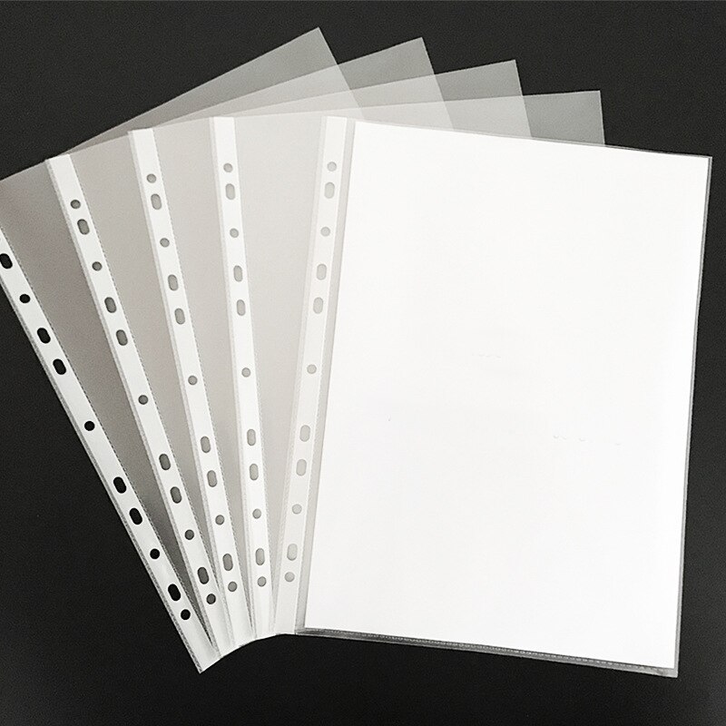 100PCS A4 Perforated File Folder 11 Holes Loose Leaf Documents Sheet Protector Inner Pocket School Film File Cover Office Supply
