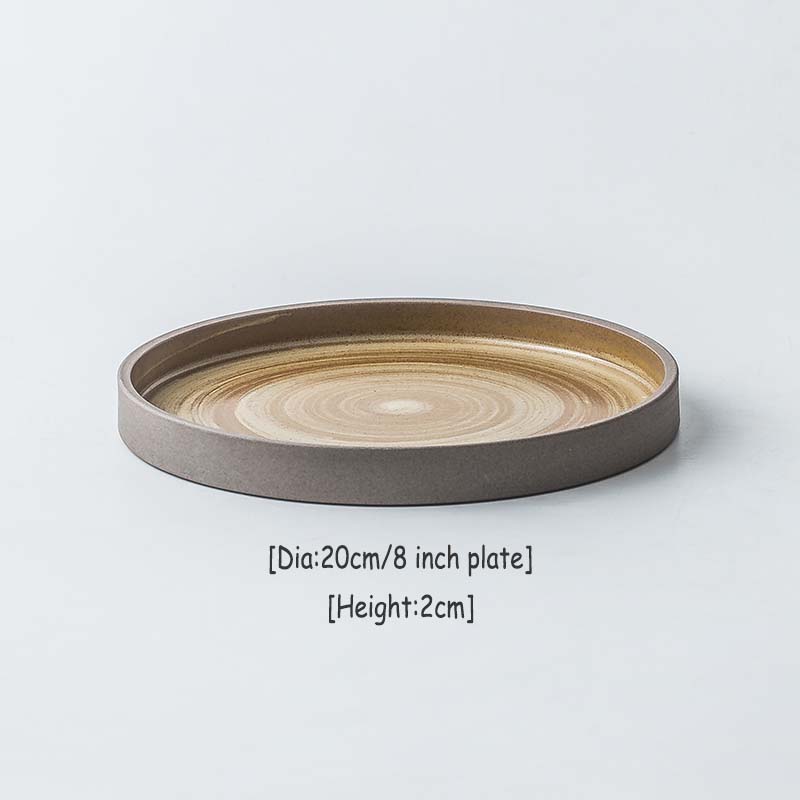 Grof Keramische Servies Set Japanse Ronde Plaat Rijstkom Thee Cup Retro Servies Platte Tray Koffie Cup Sushi Gerechten 1 stuks: 8 inch plate