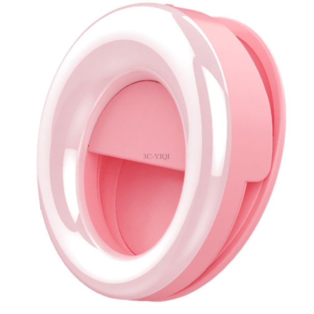 Universal LED Selfie Ring Fill Light Clip Dimmable Led Ring Lamp Photography With Mirror For Beauty Makeup Video Live: Pink