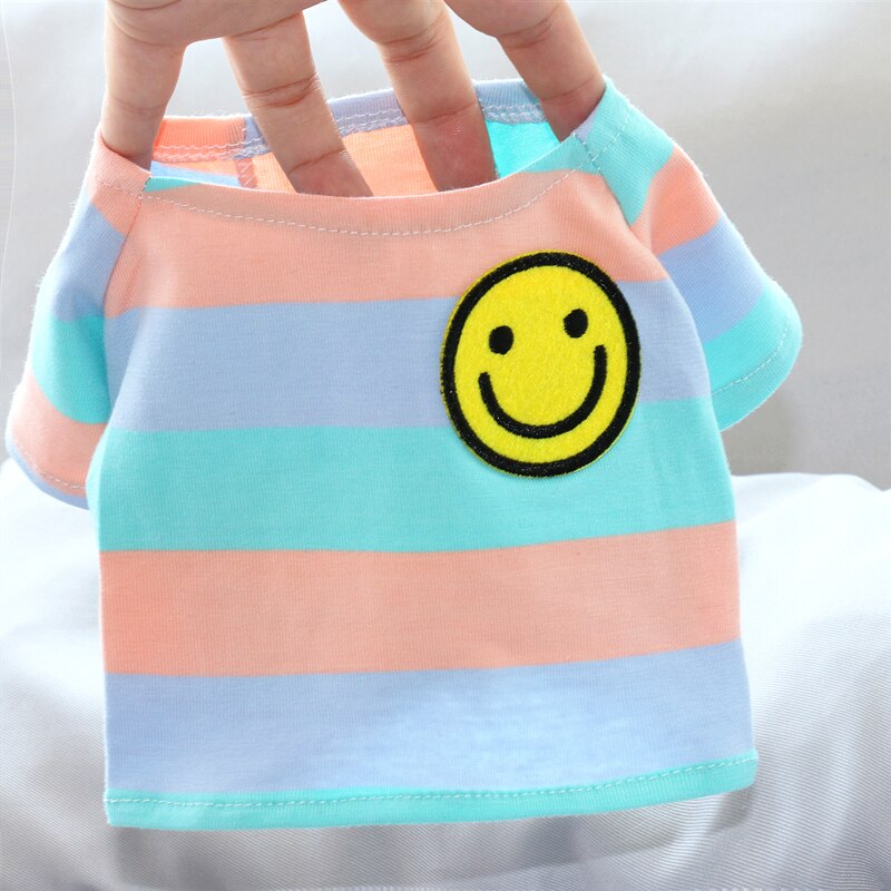 Sommer smiley hundetøj stribet seler t-shirt tøj til små mellemstore hunde yorkshire shih tzu kæledyrstøj hundevest: Blå lyserød / Xs
