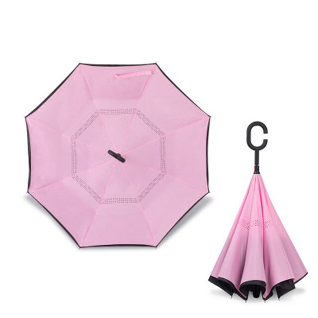 JPZYLFKZL Freies stil Kreative Lange Schaft Doppel Schicht Invertiert Regenschirm Winddicht Reverse C-Haken männlichen golf regenschirm reverse: Brown