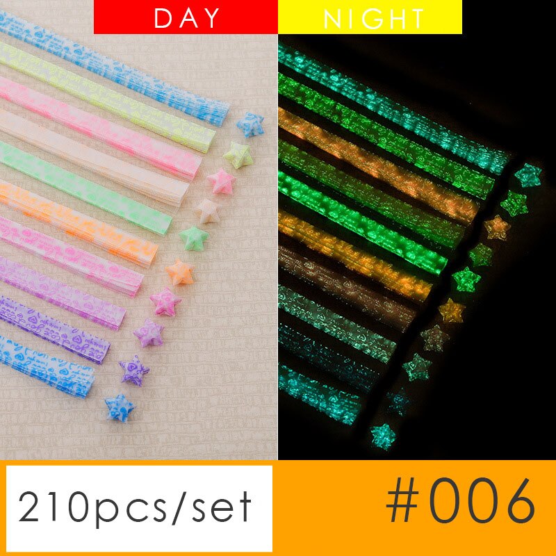 210pcs Luminous star origami paper Lucky star scrapbook paper Wishing stars paper wrapping material night glow: 006