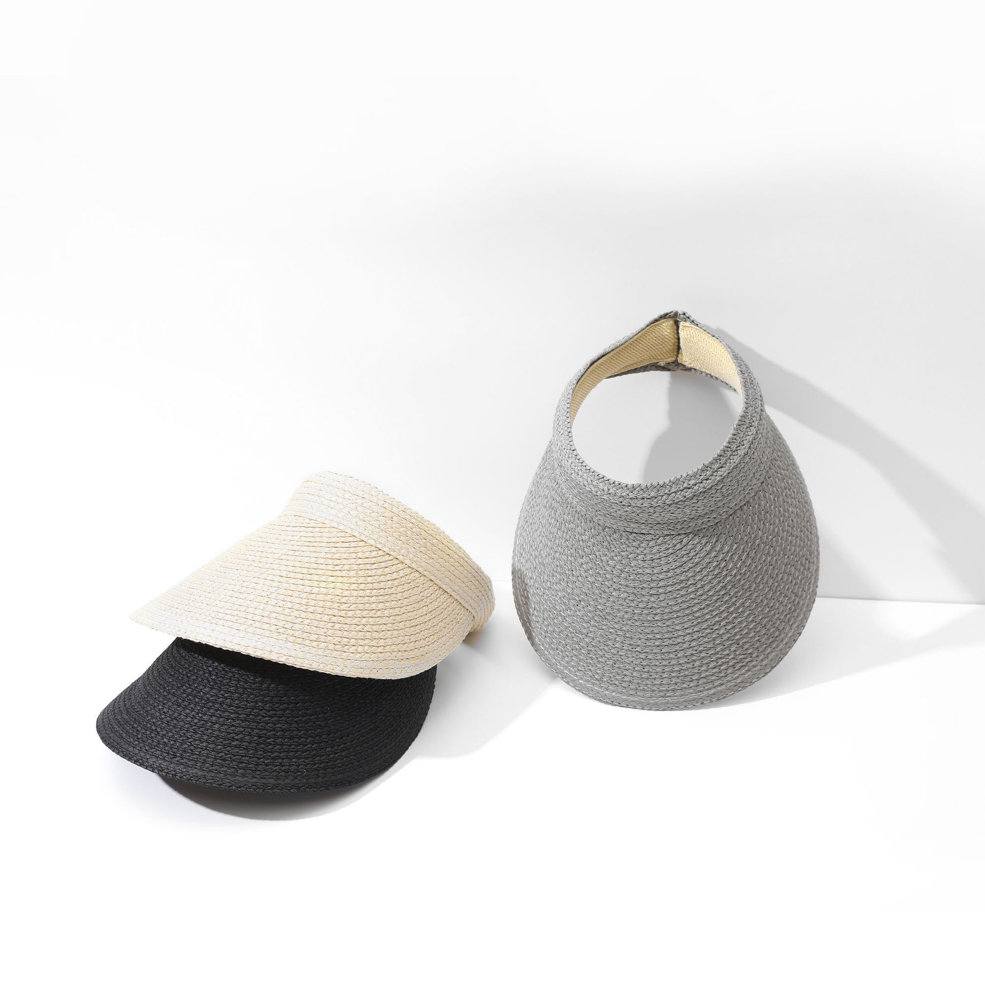 2022 New Sun hat Wide Brim Solid Color Women Empty Top Hat Spring Summer Outdoor Headband Straw Hat Beach Cap Anti-UV