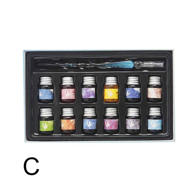 Penna Di Vetro e impostato di Inchiostri di Vetro di cristallo stellato cielo immersione Penna Penna Stilografica Inchiostri per la Scrittura di Disegno Ufficio Scuola Forniture JR D: C