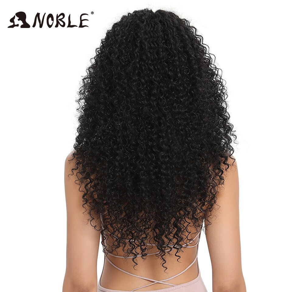 Noble Hair 26"Inch Synthetic Lace Front Black Wig African American Long Kinky Curly Heat Resistant Fiber Wigs For Black Women