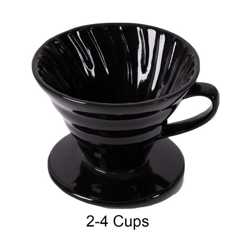 Taza de filtro de goteo de café reutilizable de cerámica, goteador de café de estilo V60 resistente al calor, soporte individual de 1/4 tazas para cafetera #25: Black-4