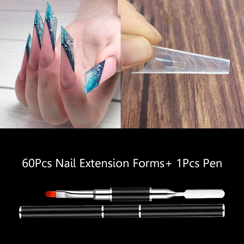 120/60Pcs Building Mold For Nail Extension Forms Reusable Tool Full Cover Nail Forms Nail Shape Build Dual Form: F 60PCS with Pen