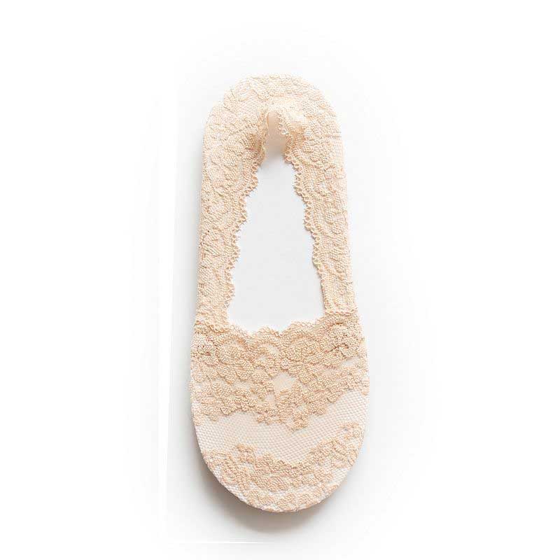 Silicone shallow Socsk Women Lace Slipper Ankle Socks Invisible Seamless Girl Low Cut Boat cotton Thick Socks Transparent Summer: nude