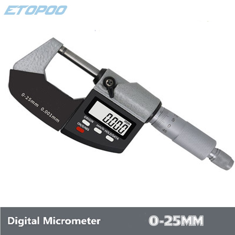 0.001mm Digital Outside Micrometer 0-25mm 25-50mm 50-75mm 75-100mm Electronic Micrometer Caliper Gauge Meter Micrometer Carbide: digital B 0-25