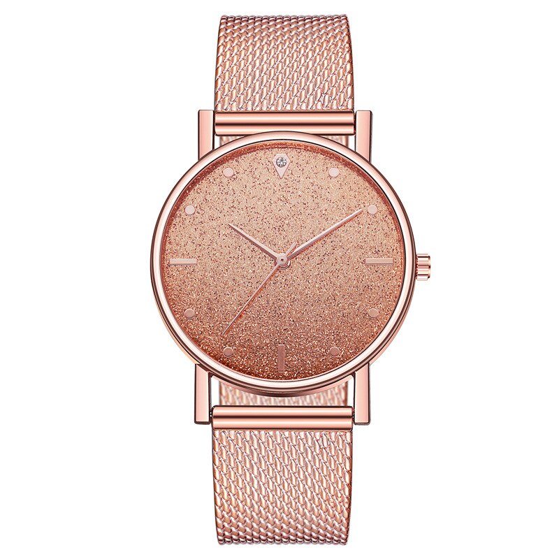 frauen Uhren Edelstahl Zifferblatt Casual Armband Uhr Damen Luxus Quarzuhr Zegarek Damski Reloj Mujer: W002-RoseGold