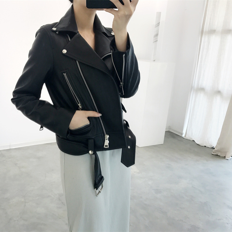 Women Faux Leather Jacket Slash Black Moto Leather Jacket Casual Slim Fall Outwear Street PU Jackets
