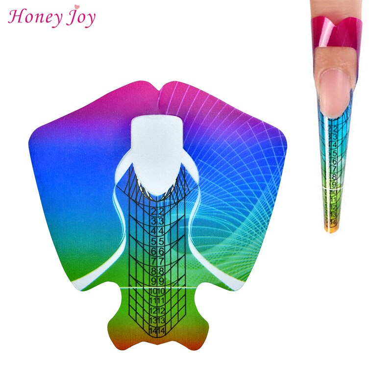 50/100/300/500Pcs Nail Art Forms Regenboog Plastic Nail Forms Extension Guide Zelfklevende tips Voor Acryl Uv Gel Nail Art
