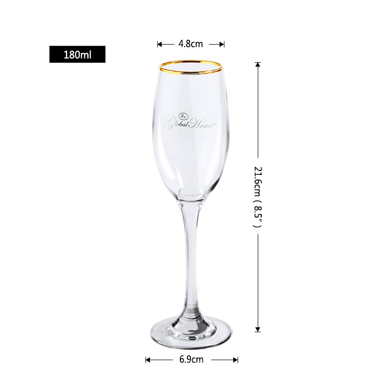 Copas de champán con borde dorado upspirit, juego de vasos para agua y zumo, para cóctel, vino, whisky, bar, bodas y fiestas.: 180ml