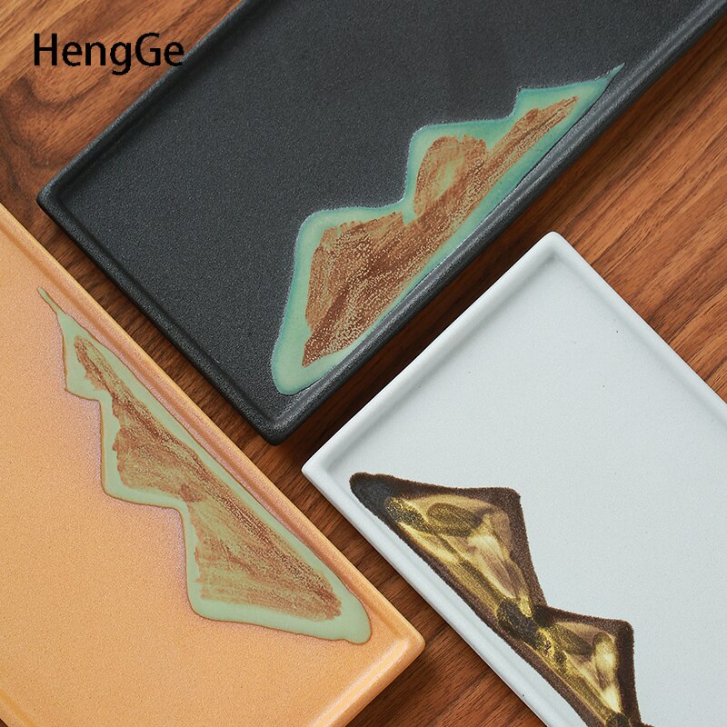 Simple far mountain painted ceramic tea tray teacup teapot tea set storage trays serving tray living room tea table decor
