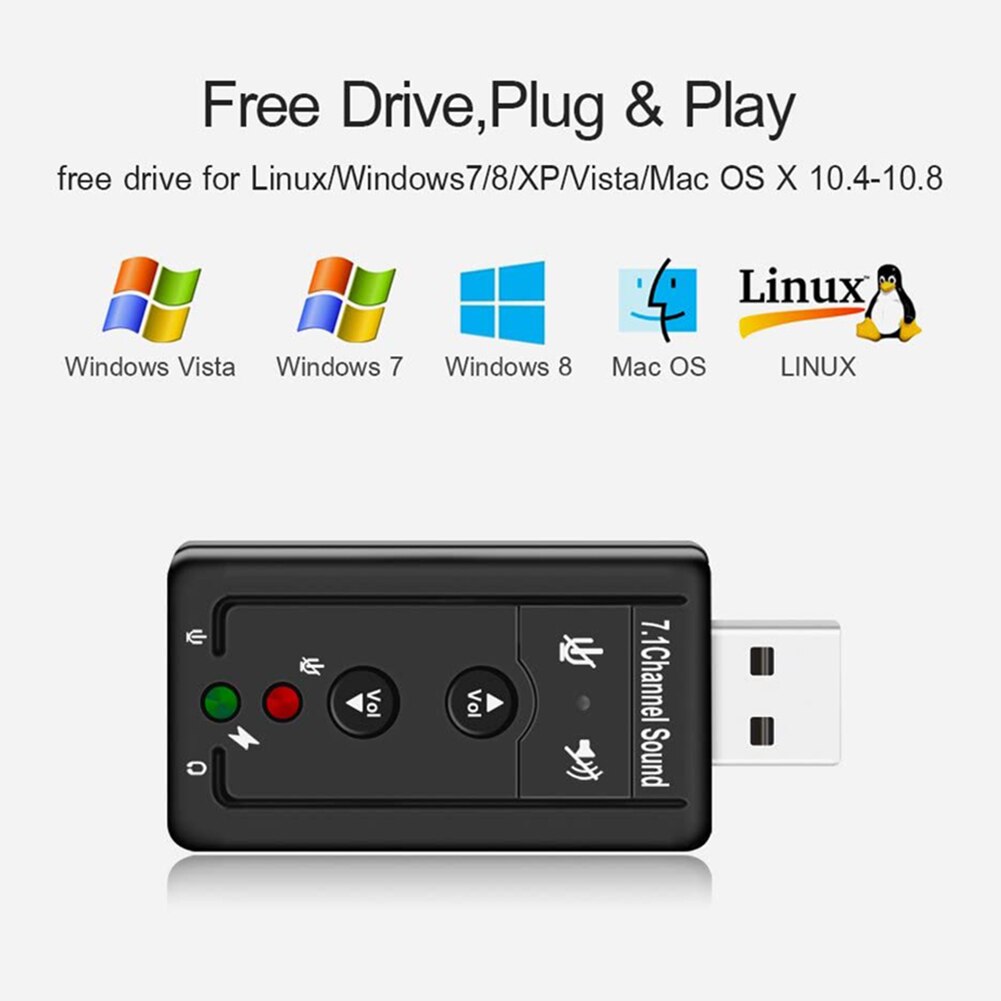 Lightweight 7.1 USB Stereo Audio Adapter External Sound Card for Windows XP/2000/Vista/7 3D USB Audio Adapter for PC and Laptop