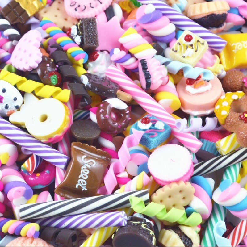 10PCS Slime Charms With Donut Candy Sugar Chocolate Cake Resin Flatback of Slime Beads for Ornament Phone Case Decoration: 10 pieces Mix