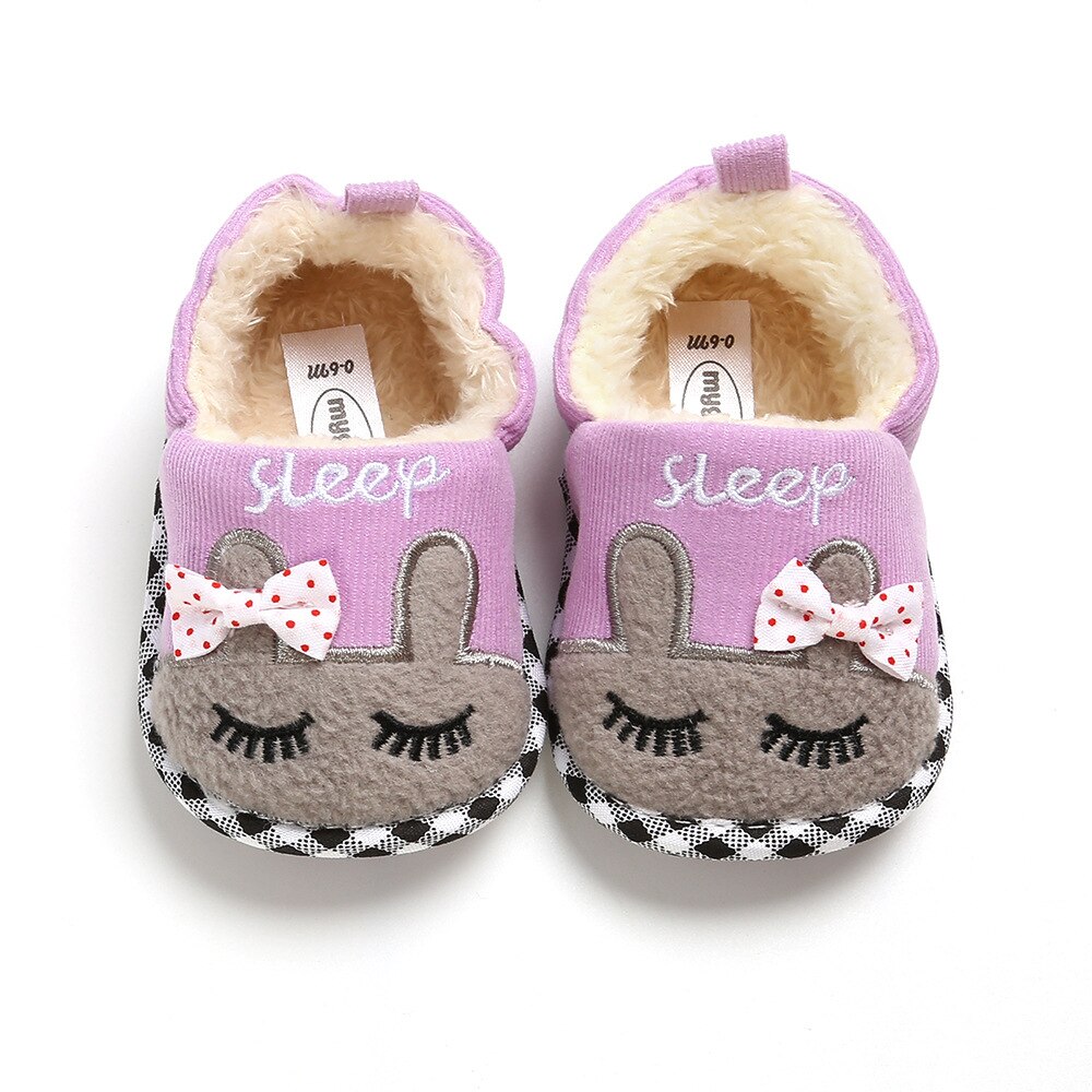 Chaussures d'hiver pour bébé de 0 à 1 ans, en coton, tricotées, imprimées d'animaux, chaudes, à semelles souples, pour -né: Purple / 12cm