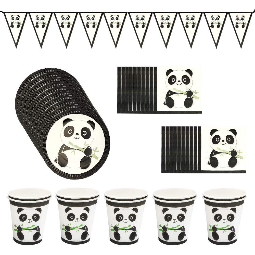 Cute Cartoon Panda Theme Tableware Birthday Party Disposable Plate Napkin Flags Cartoon Kids Favors Baby Shower Party Supplies