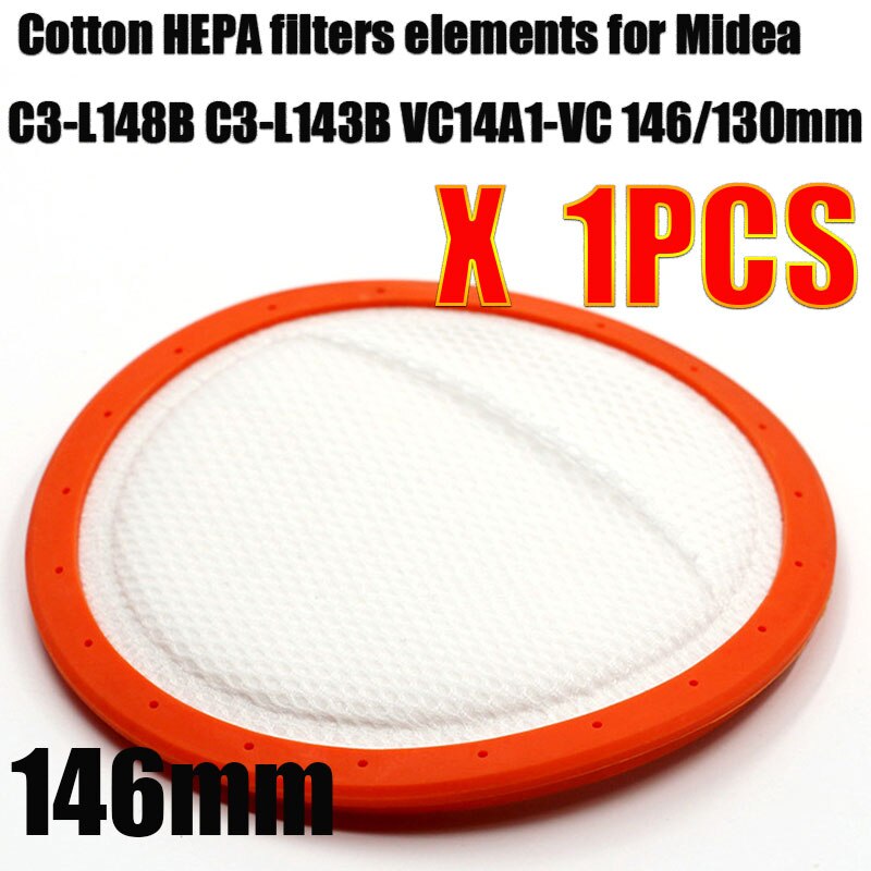 Replacement Washable Vacuum Cleaner Round HV Filter Cotton HEPA filters elements for Midea C3-L148B C3-L143B VC14A1-VC 146/130mm: 146mm 1pcs