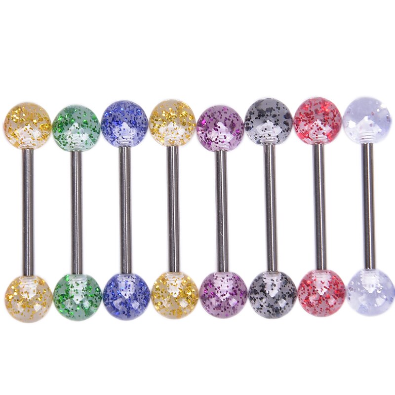 8 stks/set Chirurgisch Staal Glitter Tong Piercing Ball Barbell Bar Tong Ring Body Studs Piercing Sieraden Vrouwen Mannen Piercing