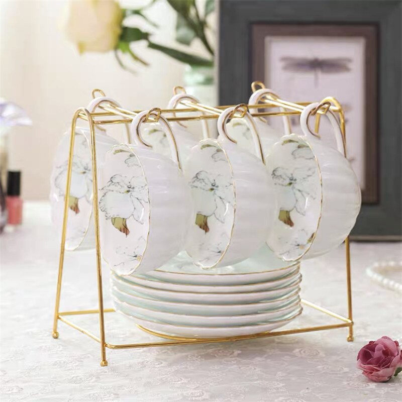European-style Porcelain Coffee Cup with Saucer Set Household Ceramic Afternoon Tea Cup Drinkware Wedding