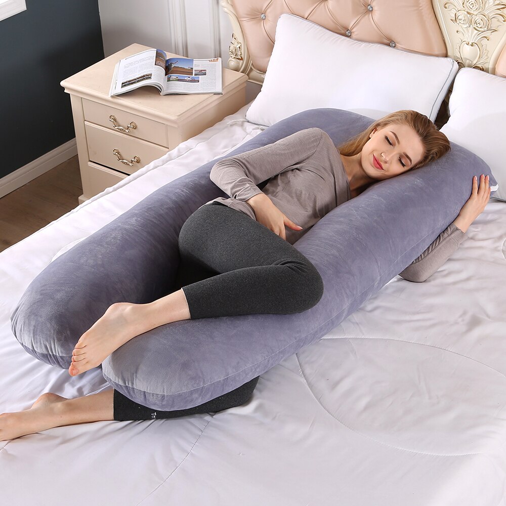 Maternidad en forma de U almohada de las mujeres embarazadas Prenatal y Postnatal cojín multifuncional protección de cintura cuerpo almohada dormir cojín: gray