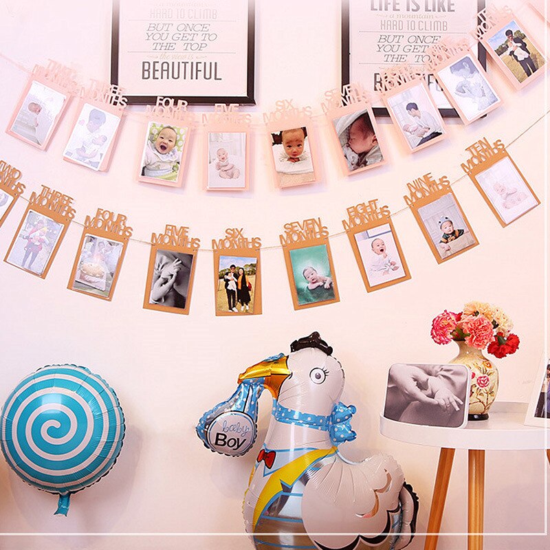 12 måneders fotoramme banner glitterpapir 1st børnefødselsdagsfest hængende dekoration håndværkspapir baby shower forsyninger 13 designs