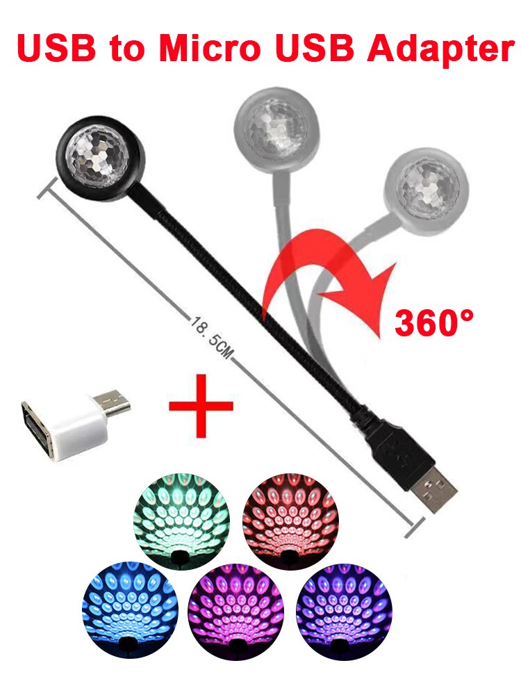 Proyector LED de bola de discoteca para niños, luces de con sonido activado para coche, club nocturno, decoración de habitación, de cumpleaños: USB to Micro USB