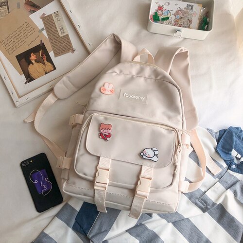 Femminile Rosa Carino Zaino Donne di Scuola di Nylon Impermeabile Zaini per Ragazzi di Grande Capacità Zainetto Harajuku 2020 Nuovo Bookbags: white without toy