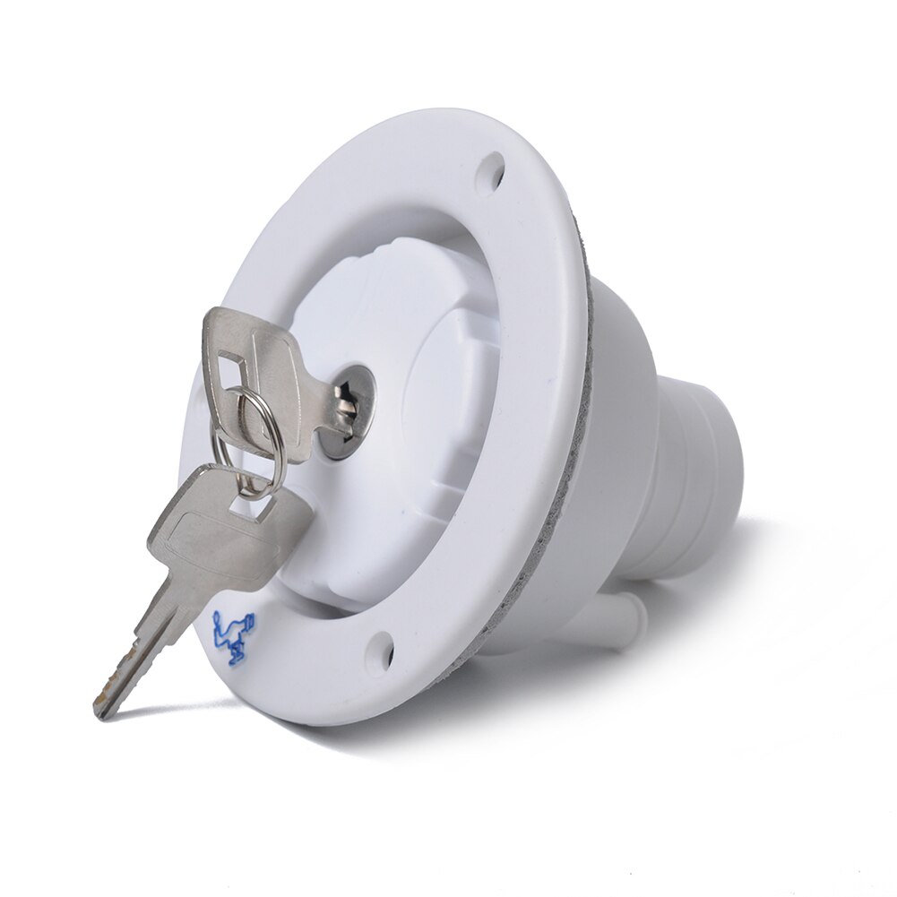 Witte afsluitbare zwaartekracht waterinlaat vulklep luik slot met 2 sleutels universeel voor camper camper aanhanger auto's buitendiameter 110 mm