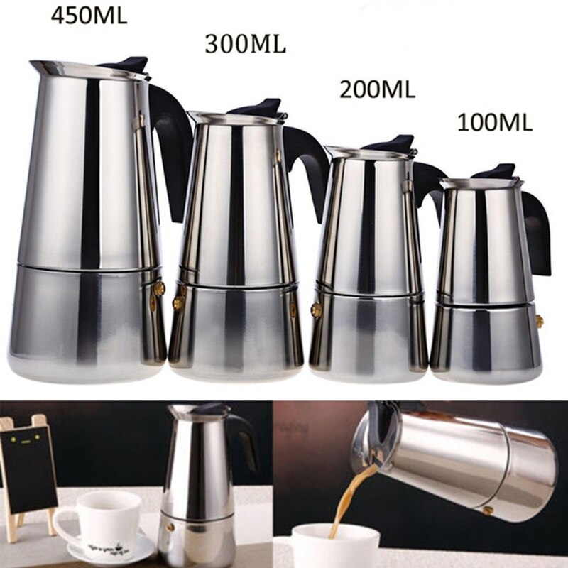 Stainless Steel Moka Coffee Pot Espresso Percolator Portable Coffee Maker Pot Percolator Drink Tool Cafetiere Latte Stovetop