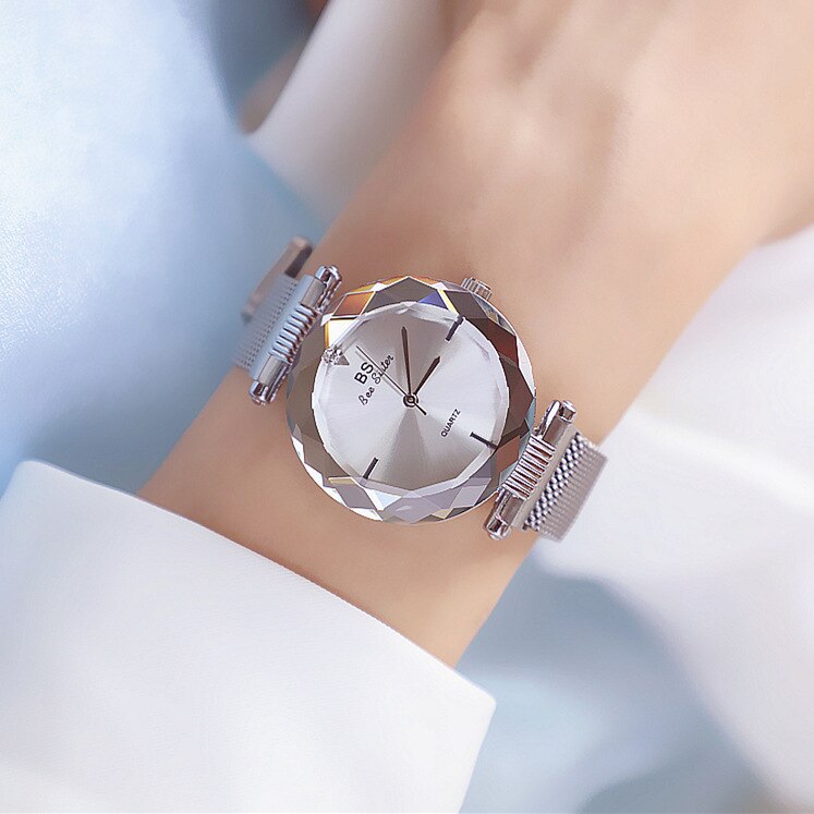 Aiseilo Vrouwen Armband Set Quartz Horloges Voor Vrouwen Rose Goud Magnetische Horloge Dames Roze Wijzerplaat Polshorloge Klok Vrouwelijke: Silver