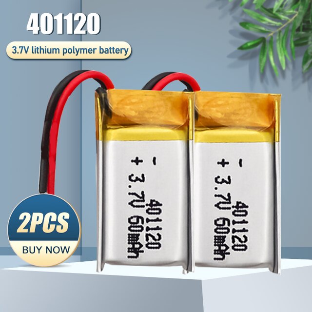 3.7V 60Mah 401120 Oplaadbare Lithium Polymeer Batterij Voor MP3 MP4 Gps Speelgoed Bluetooth Oortelefoon Selfie Stick Smart Horloge 401119: 2PCS