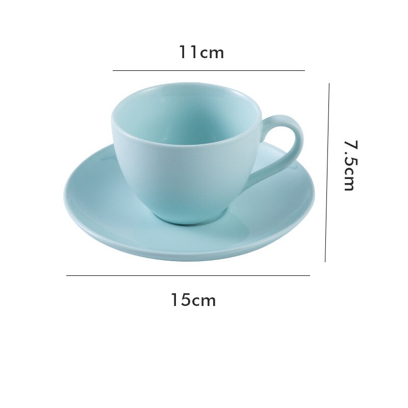 Large Capacity Ceramic Coffee Cup and Saucer Set Tableware Breakfast Milk Afternoon Tea Cappuccino Latte Mug for Dad Mom: Turquoise