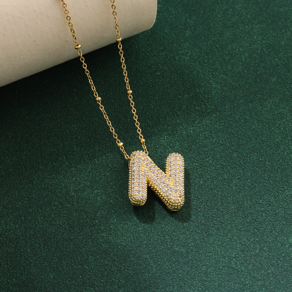 Neue Luxus Zirkon Kristall 26 Englisch Buchstaben Edelstahl Halsketten Für Frauen modisch Weibliche Halsband Kette Schmuck: Gold-farbe