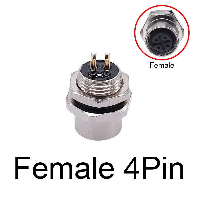 M12 Sensor Connector panel back mount Waterproof Flange Socket threaded coupling Male&amp;Female 3 4 5 8Pin A Type: Female 4pin