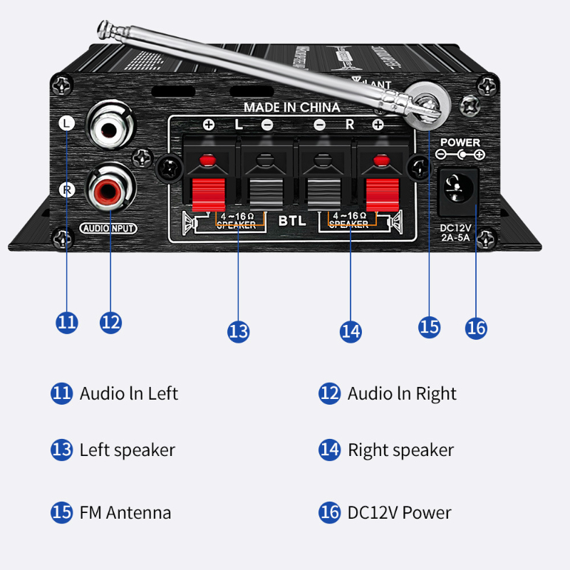 2025 Nowy Cyfrowy Wzmacniacz Bluetooth 12V Domowy Samochodowy 2-kanałowy Głośnik Dźwiękowy HIFI Odbiornik FM Mini Wzmacniacz Audio Class-AB AMP
